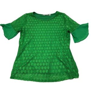Valerie Stevens Vibrant Green Lace Blouse Size XL
